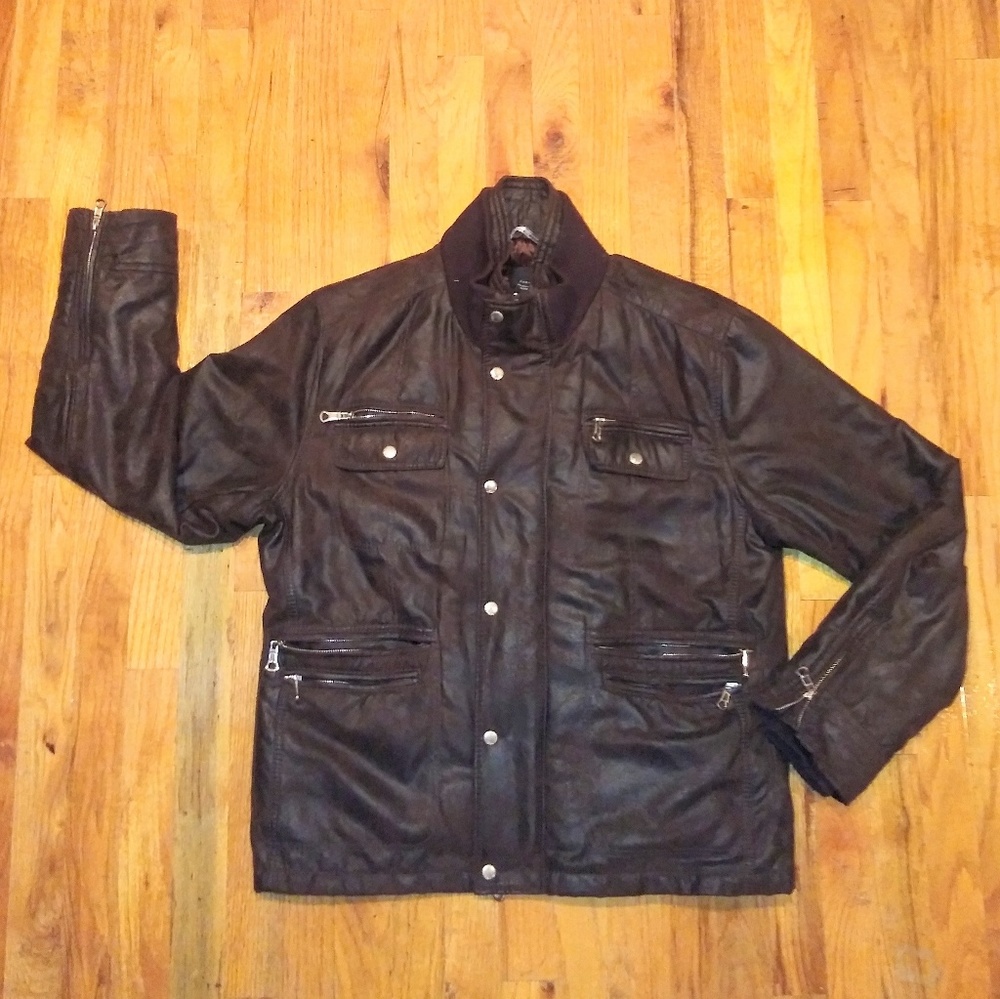 ZARA Men's Vegan Leather Parka Style Coat Sz L